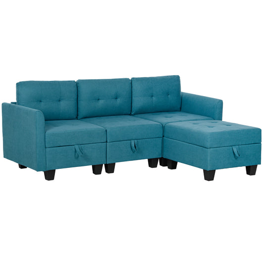 'L' Shape Modular Sofa, with Storage - Light Blue
