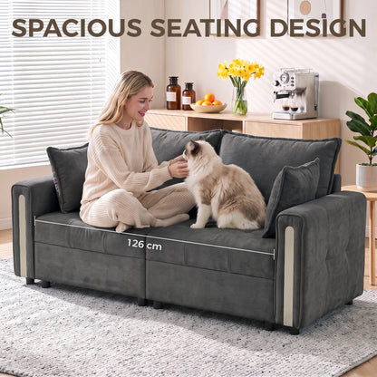 2-Seater Velvet Loveseat with Lift-Up Storage | 168Wx68Dx88H cm | 126cm Wide Seat | 15cm Seat Cushion | 20cm Back Cushion | Multilayer Board & Metal Frame | 240kg | Living Room | Dark Grey