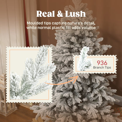 5ft Flocked Christmas Tree with Hinged Realistic Tips, Wide Shape