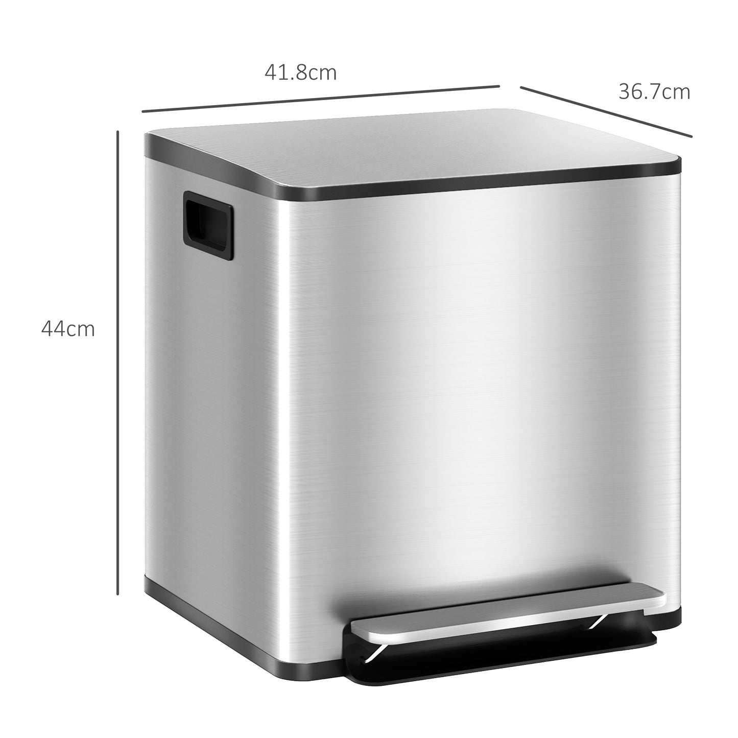 30L Dual Compartment Pedal Bin | Stainless Steel | 2x15L | Removable Buckets | Deodoriser Holders | Stay-Open | No Assembly | Silver