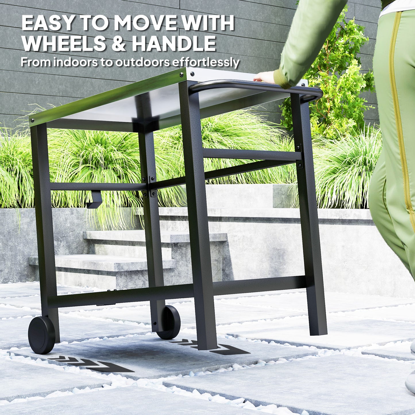Outsunny Outdoor Grill Dining Cart 2-Shelf Movable Pizza Oven Table Stand with Stainless Steel Top, Portable BBQ Trolley Food Prep Outdoor Kitchen BBQ Station