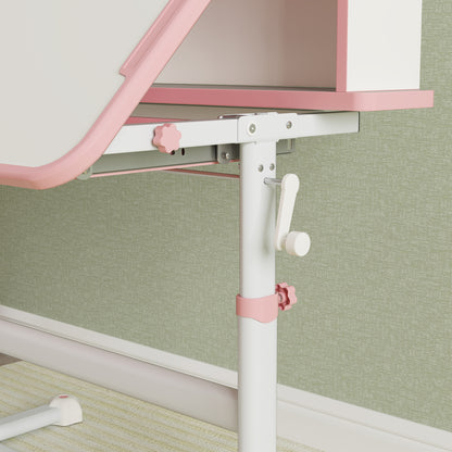 AIYAPLAY Height Adjustable Kids Desk and Chair Set, Children School Study Desk with Tiltable Desktop, Reading Rack