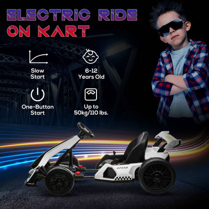 24V Electric Go Kart for Kids with Adjustable Seat for 6-12 Years Old, White