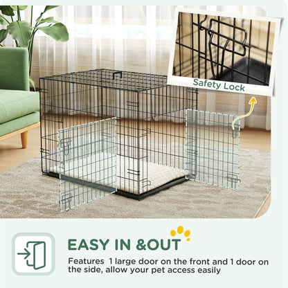 Foldable Dog Crate S | 2 Doors | Soft Washable Cushion | Removable ABS Tray | Small Dogs up to 10kg | 76 x 53 x 60cm | Black
