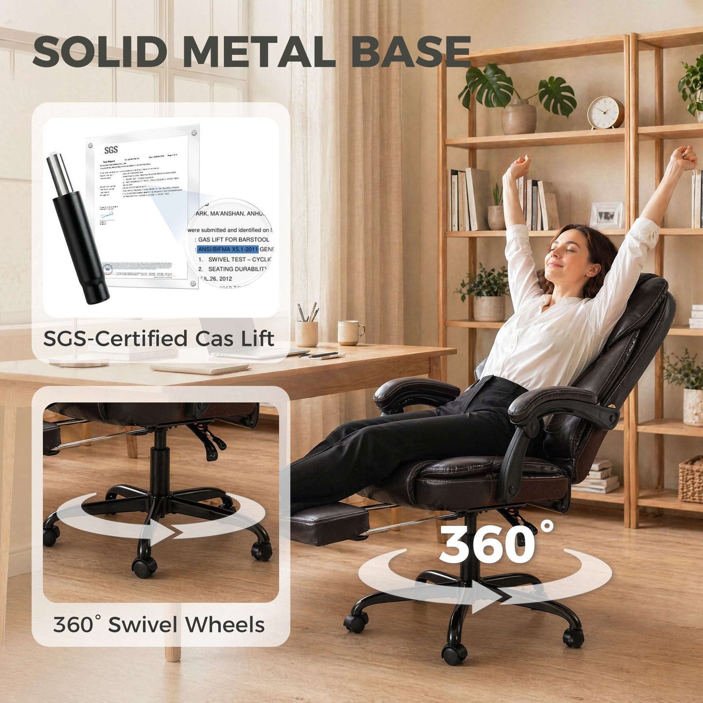 High-Back Executive Reclining Office Chair | 90-135° Recline | Linkage Armrests | Retractable Footrest | Pocket Spring & Foam Seat | PU Leather | EN1335 & BS5852 | 120kg | Brown