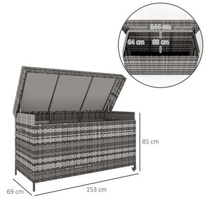Outsunny 627 L Rattan Outdoor Garden Storage Box - Dark Grey