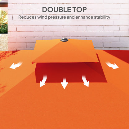 Outsunny 2.5m Cantilever Parasol with Easy Lever, Square Double Top Garden Parasol Umbrella with Ruffles and Cross Base, Overhanging Outdoor Sun Shades, Orange