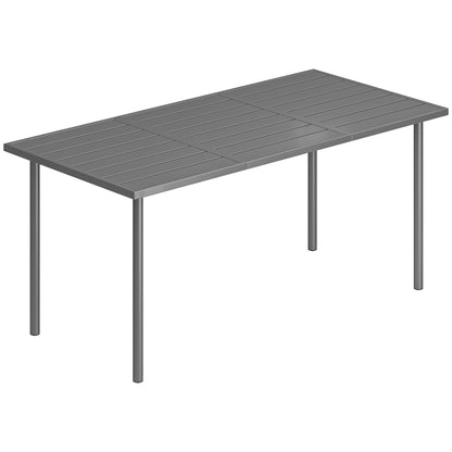 6-Seater Rectangular Garden Dining Table | Slatted Metal Top | Quick Drain | Powder-Coated Steel Frame | Foot Pads | 70kg Capacity | 165x80x74cm | Dark Grey