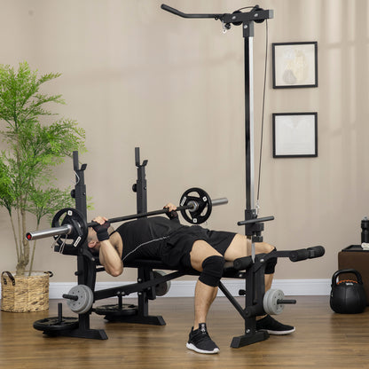 Adjustable Weight Bench with Pulley System, Incline Bench Press Set with Squat Rack, Leg Developer, Butterfly and Weight Storage, for Full Body Workout