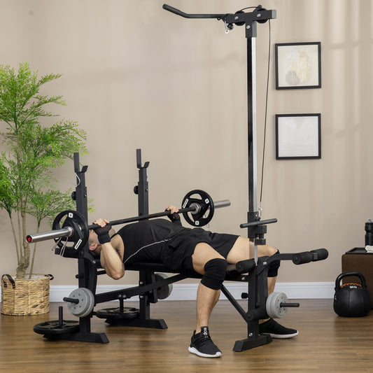 Adjustable Weight Bench with Pulley System, Incline Bench Press Set with Squat Rack, Leg Developer, Butterfly and Weight Storage, for Full Body Workout