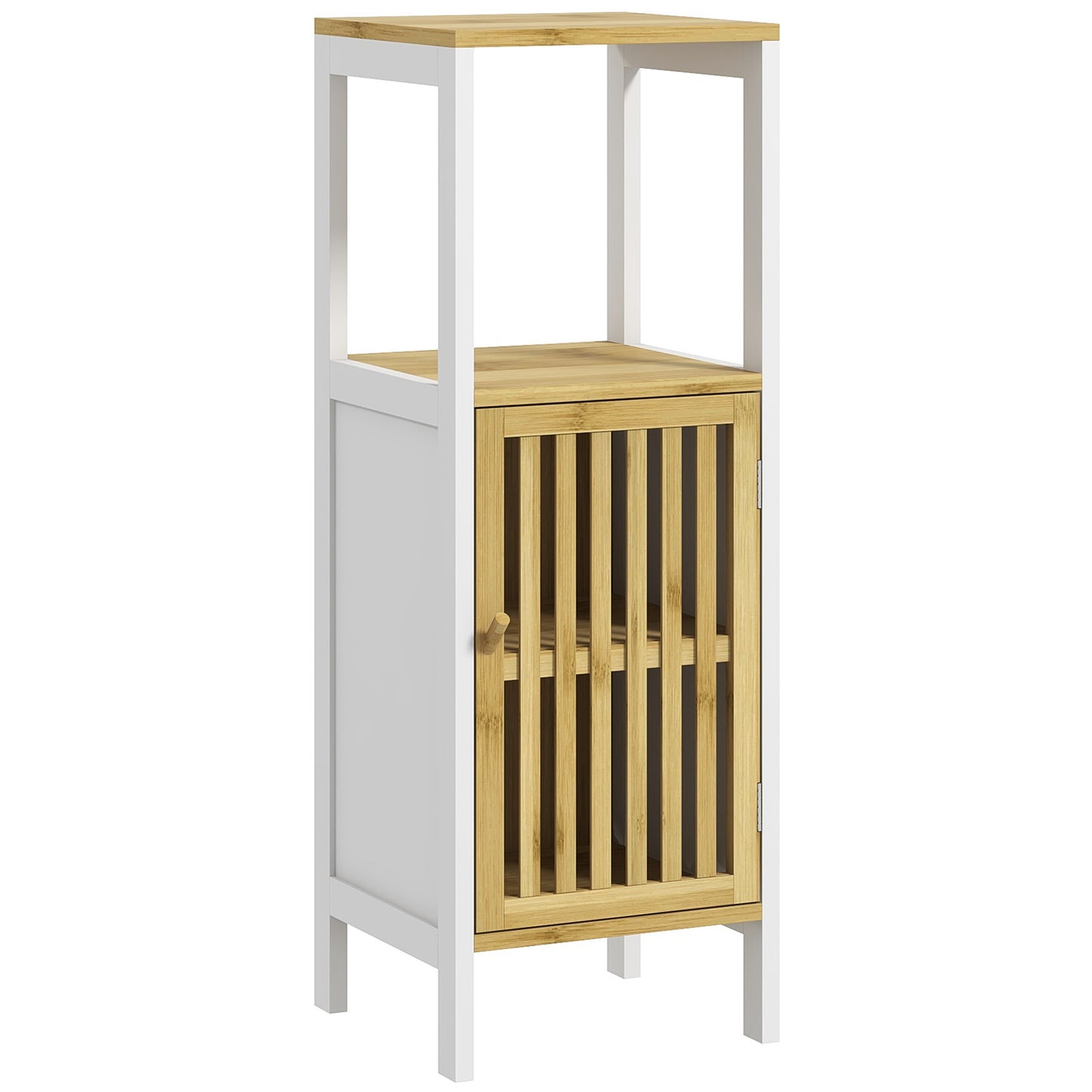 Bamboo-Blend Retro Vintage Style Cut-Out Bathroom Storage Unit, with Cupboard