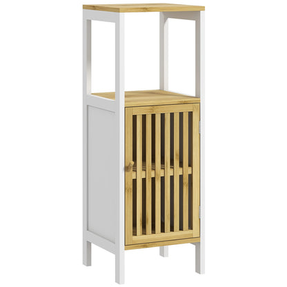 Bamboo-Blend Retro Vintage Style Cut-Out Bathroom Storage Unit, with Cupboard