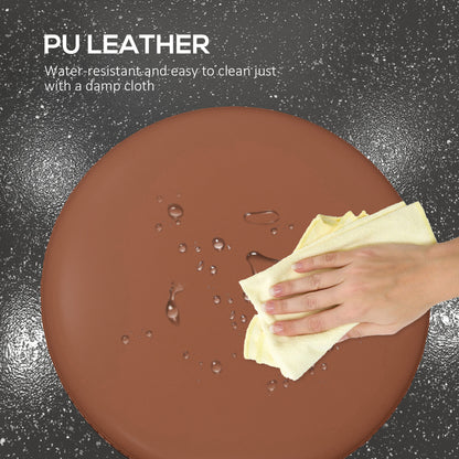 PU Leather Rolling Salon Stool | Height Adjustable 50-64cm | Dia 42cm | Thick Foam Seat | Footrest | 5 Wheels | Backless | 110kg | Brown