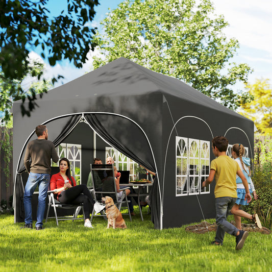 3x6m Pop Up Gazebo | UPF30+ 210D Oxford | Peak Top | 6 Sidewalls | 4 Windows | 2 Zip Doors | 6 Sandbags | 15-20 People | Wind Level 4-6 | Dark Grey