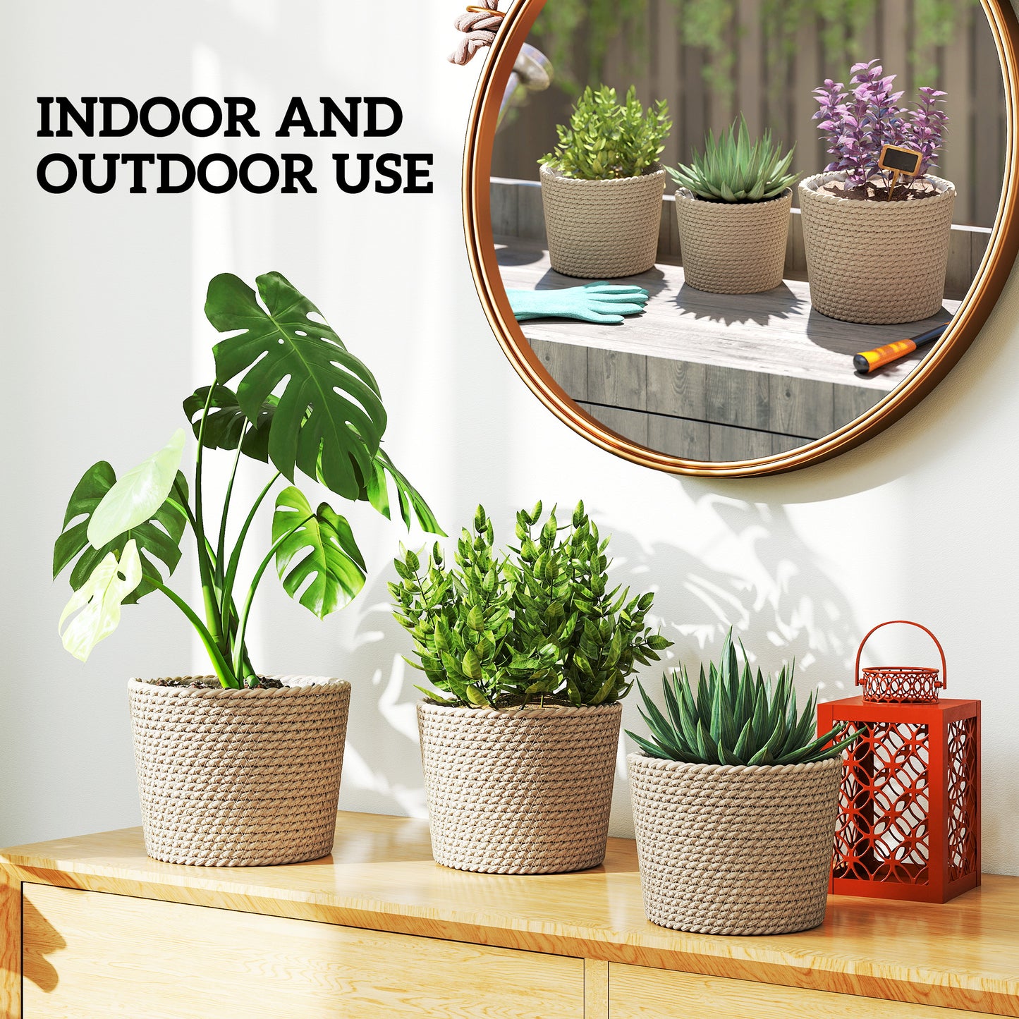 Set of 3 Handwoven Seagrass Plant Pots | Plastic Inner Liner | Lightweight | Bohemian Style | S M L Sizes | Indoor & Outdoor | Patio Balcony & Living Areas | Natural
