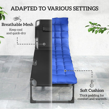 Set of 2 Folding Sun Loungers | 5-Position Recliner | Breathable Mesh Seat | Cushion & Headrest | Side Pocket | 190x68cm | 120kg | Blue