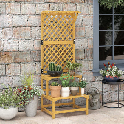 Wooden Plant Stand with Trellis, Freestanding Raised Garden Bed for Climbing Plants, Planter Box to Grow Vegetables, Herbs and Flowers for Garden, Patio, Yellow