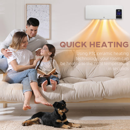Electric Heater, 2000W Wall Mounted Space Heater with Remote Control, 2 Modes, Timer, Oscillation, Overheat Protection, Ceramic Heater for Home, White