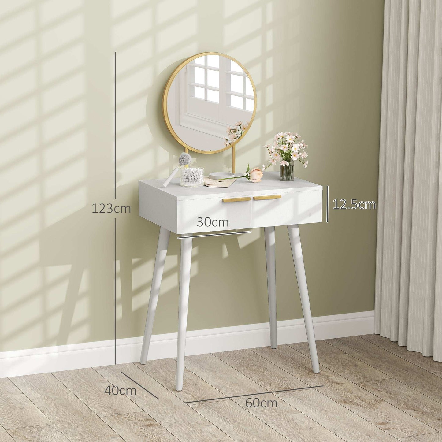 Dressing Table with Round Mirror - White