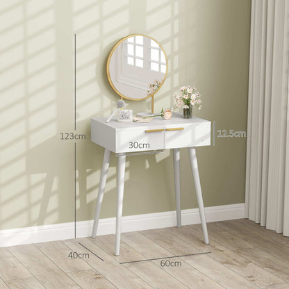 Dressing Table with Round Mirror - White