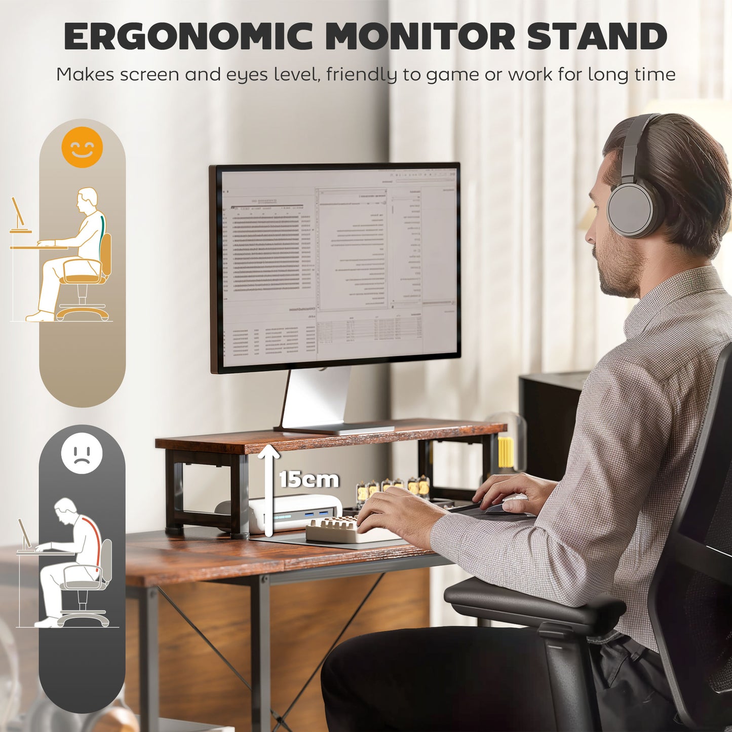 168cm Reversible L Shaped Desk, Industrial Corner Computer Desk with Adjustable Shelf and Storage Bag, 240cm 2 Person Desk with Monitor Stand