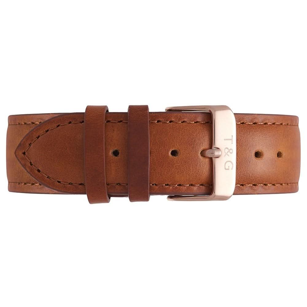 Thomas & George Bakersfield Brown Watch | 40mm Slim Gold-Tone Case & White Dial | Japanese Quartz Movement | Brown Leather Strap