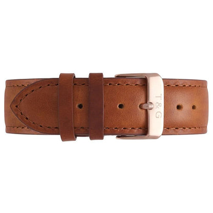 Thomas & George Bakersfield Brown Watch | 40mm Slim Gold-Tone Case & White Dial | Japanese Quartz Movement | Brown Leather Strap