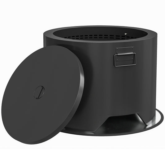 Outsunny Outdoor Round Fire Pit with Lid and Fire Poker - Black