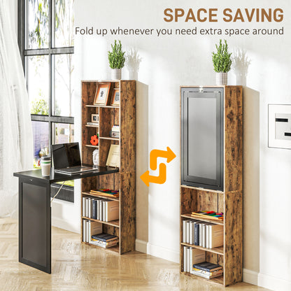 Folding Desk with Blackboard Multi-function Computer Office Workstation Side Shelf for Home Office, Rustic Brown