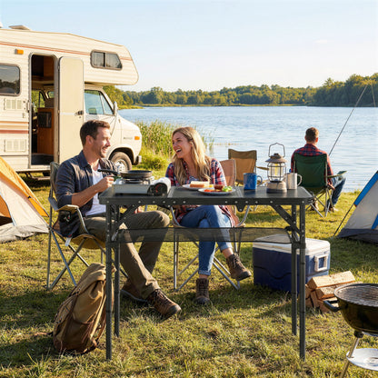 3ft Folding Camping Picnic Table | Tri-Fold | 90x40cm | Water Repellent MDF Top | Mesh Storage Layer | Carry Bag | 35kg | Black