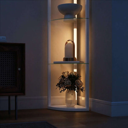 LED Floor Lamp with 5 Shelves | 3 Brightness Levels | Foot Switch | 20W 3000K | Frosted Glass Tiers | 162cm | Grey