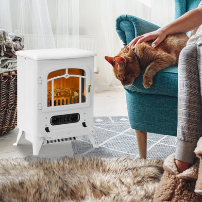 HOMCOM Freestanding Electric Fireplace Indoor Heater Glass View Log Wood Burning Effect Flame Portable Fireplace Stove 950/1850W