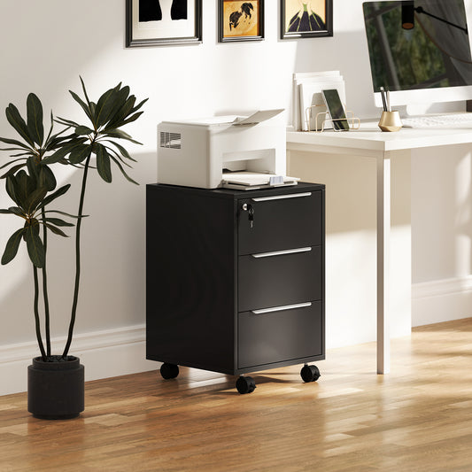Three-Drawer Locking Filing Cabinet Unit - Black