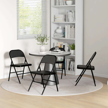 Set of Four Cushioned Steel Folding Dining Chairs - Black