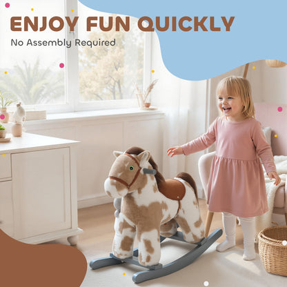 AIYAPLAY Baby Rocking Horse, Plush Animal Rocker with Realistic Sound and Toy, Rocking Toy Chair for Kids Aged 2-5, Brown