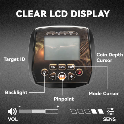 Outsunny Metal Detector for Adults, IP68 Waterproof Search Coil with LCD Display, 5 Modes Gold Detector with Carry Bag, Shovel