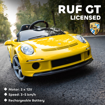 AIYAPLAY Kids Electric Car, 12V Licensed RUF GT Ride on Car with Suspension, Remote Control, Music for 3-5 Years