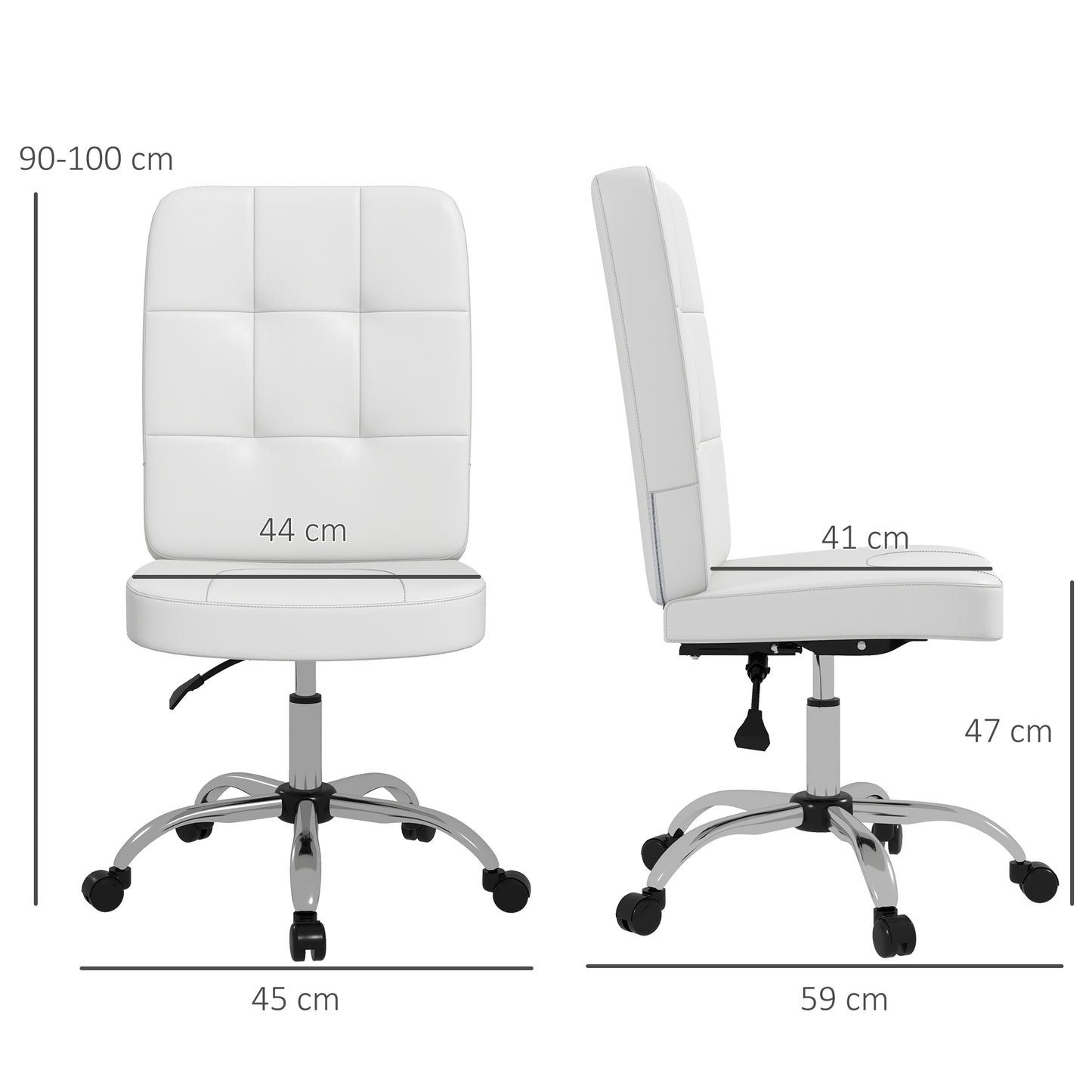 Vinsetto Armless Office Chair Faux Leather Desk Chair with Adjustable Height White