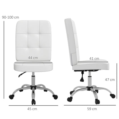 Vinsetto Armless Office Chair Faux Leather Desk Chair with Adjustable Height White