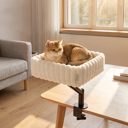 Raised Cat Window Bed | 360° Rotating Clamp-On Cat Hammock | White & Black | For Cats Under 6kg
