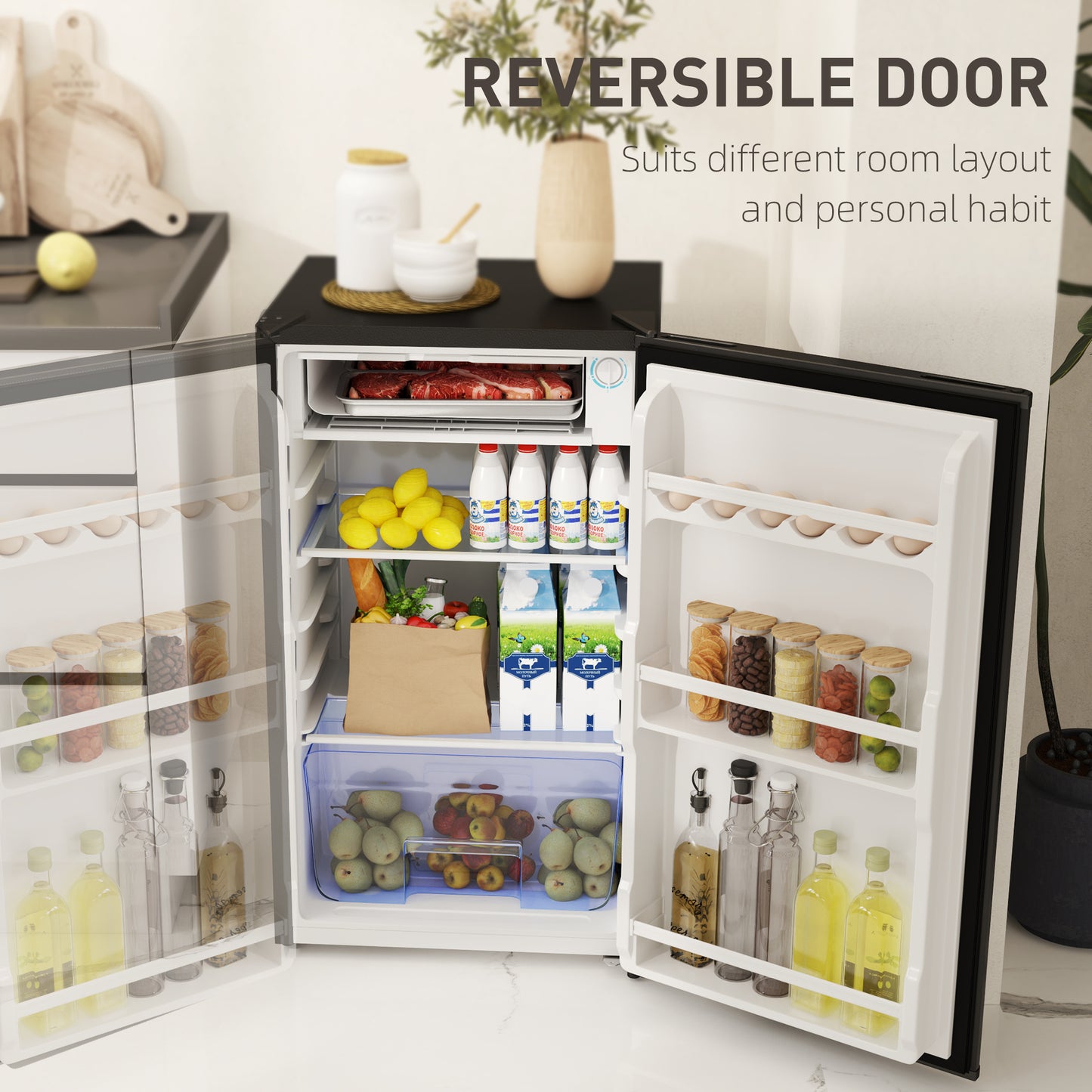 91L Freestanding Under-Counter Fridge Freezer with Lock - Black