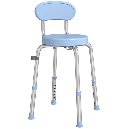 360° Swivel Shower Stool | Aluminium Frame | 5-Level Adjustable Height 63–75cm | Backrest | Non-Slip | 136kg | Shower Head Holder | Light Blue