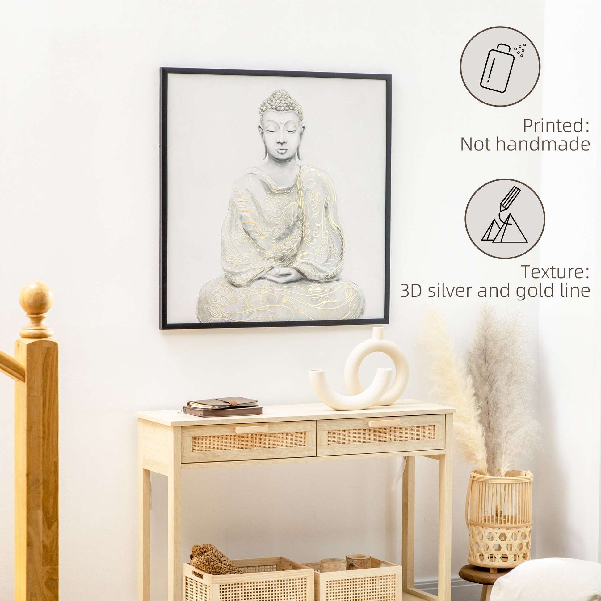Canvas Wall Art Gold Textured Buddha Sit in Meditation, Wall Pictures for Living Room Bedroom Decor, 83 x 83 cm