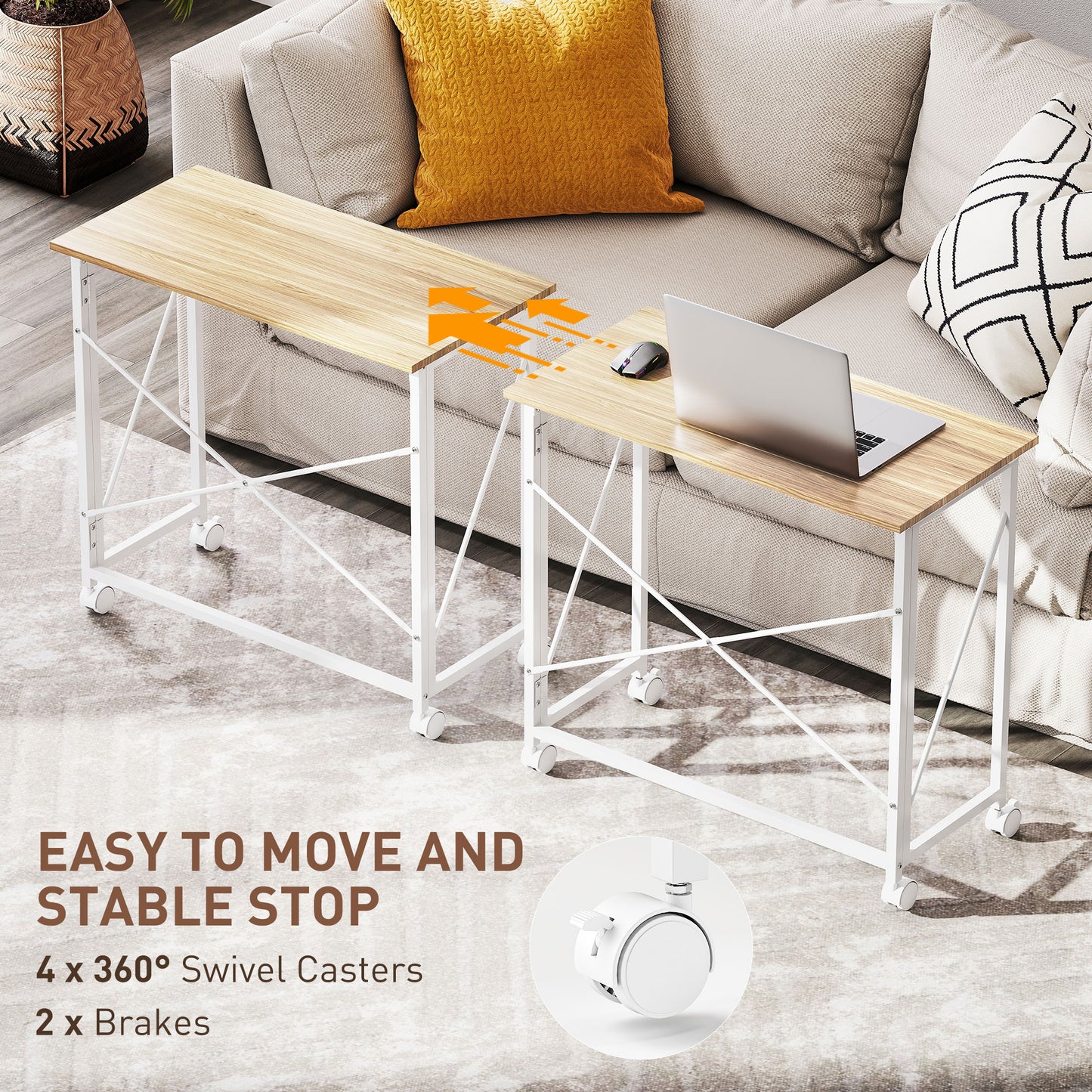 80 cm Folding Desk on Wheels - Natural Tone