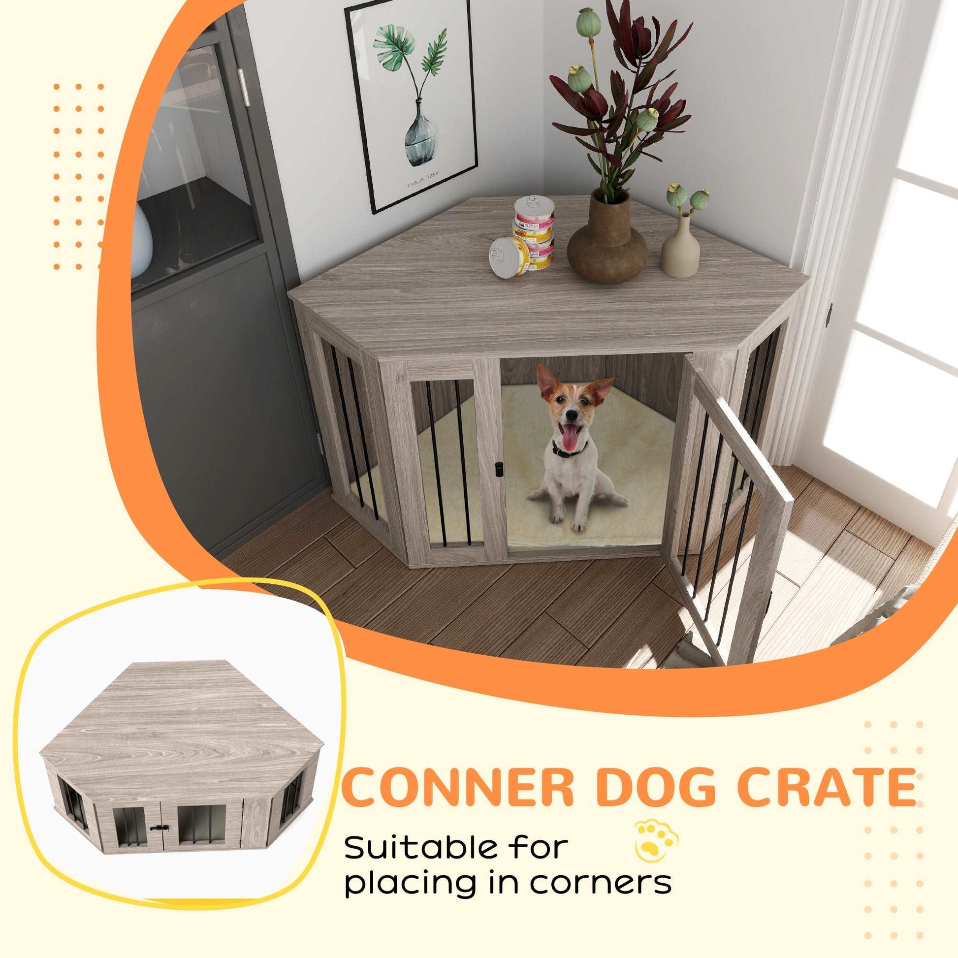 PawHut 2 in 1 Dog Crate Furniture Side Table, with Cushion, 122 x 61 x 71cm