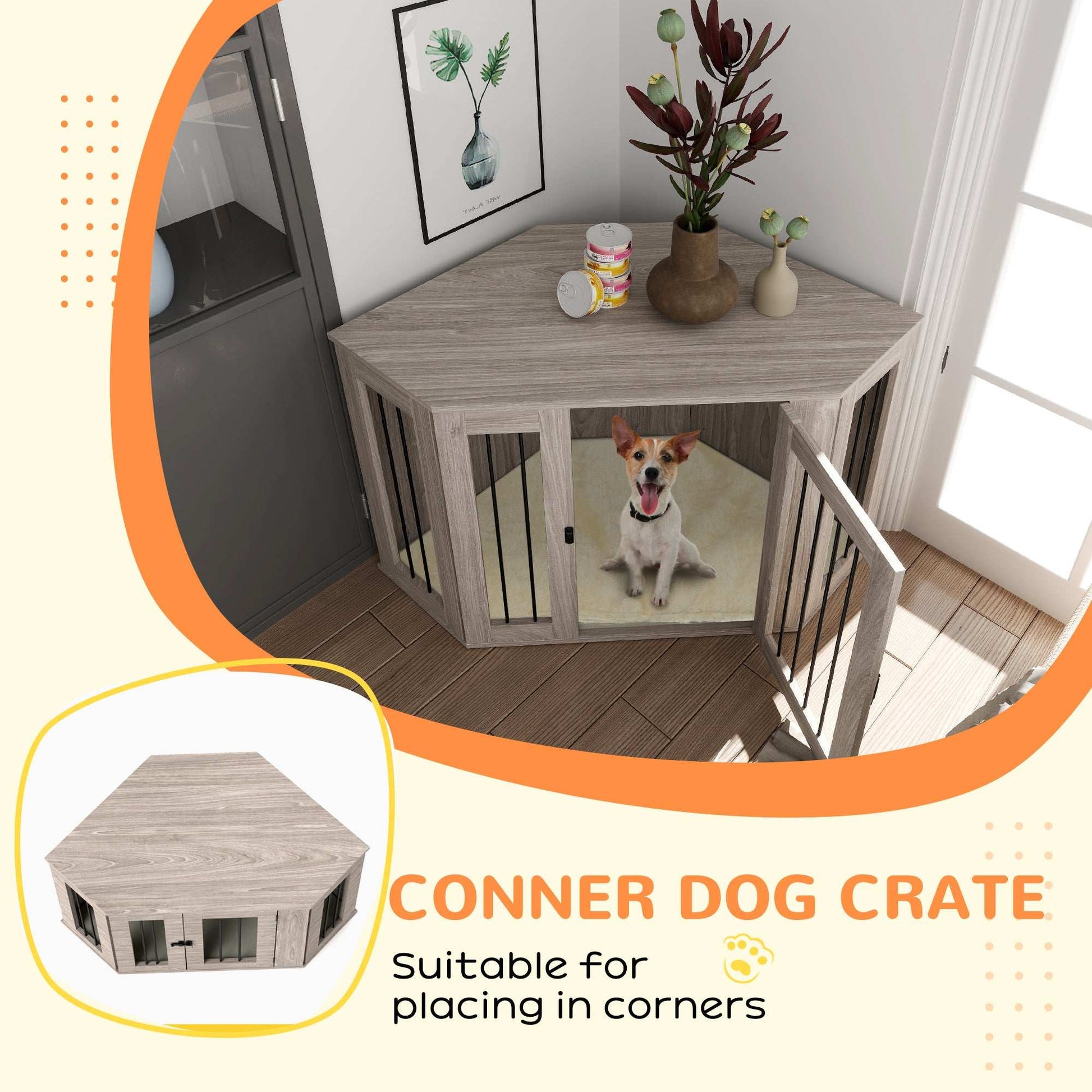 PawHut 2 in 1 Dog Crate Furniture Side Table, with Cushion, 122 x 61 x 71cm