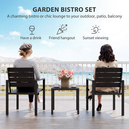 3 Piece Garden Bistro Set | 2 Chairs & Table | HDPE Surfaces | Powder Coated Steel Frame | Weather Resistant | 120kg | Black