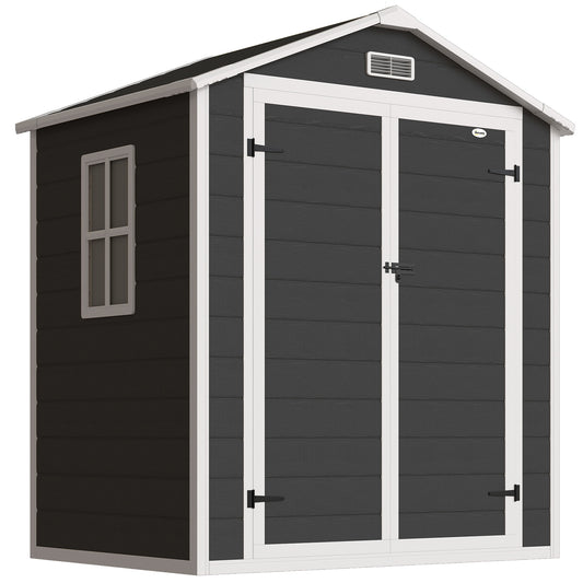 Aluminium Alloy & PP Garden Storage Shed | Double Doors | Lock & 3 Keys | Window | Vent | Sloped Roof | 40kg/m² Snow Rating | 183x134x210cm | 2.12m² | Black