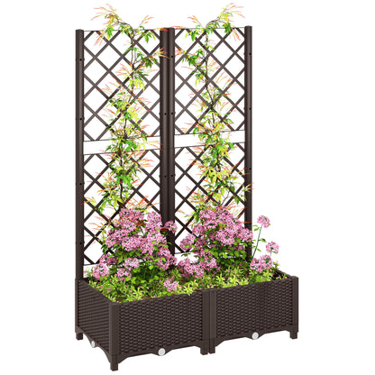 PP Raised Garden Bed with Trellis | 8 Drainage Holes & Drain Plugs | 20kg Capacity | 80x40x123cm | Indoor & Outdoor | Climbing Plants Veg & Flowers | Brown