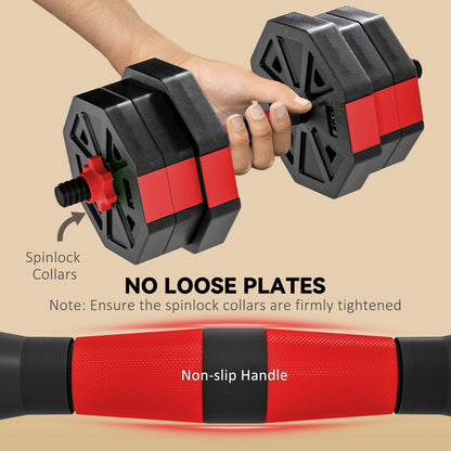 SPORTNOW 6-in-1 Adjustable Dumbbell Set 20kg | Dumbbell, Barbell, Kettlebell & Push-Up Stand | Home Gym Free Weights | Men & Women | Red